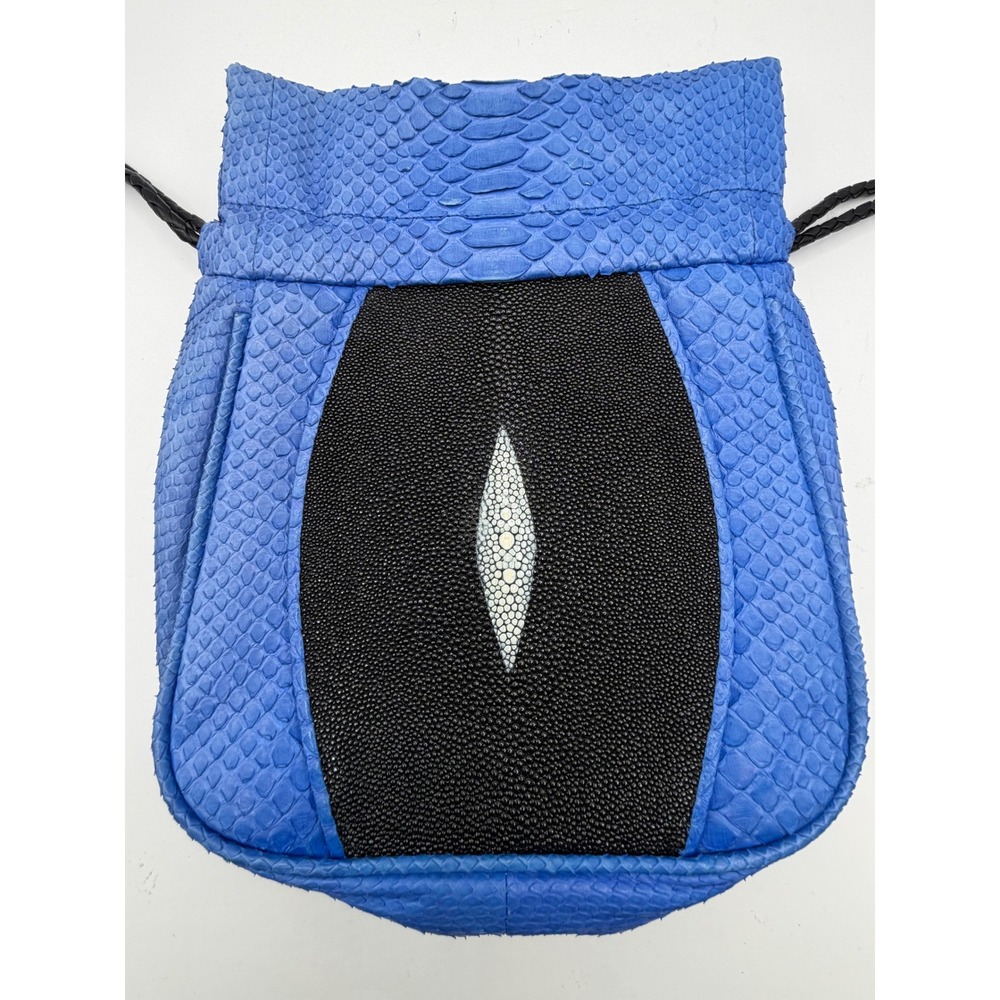 Khirma Eliazov Mignonne Pouch Blue Python Stingray Drawstring Crossbody Bag Mini - Picture 7 of 12